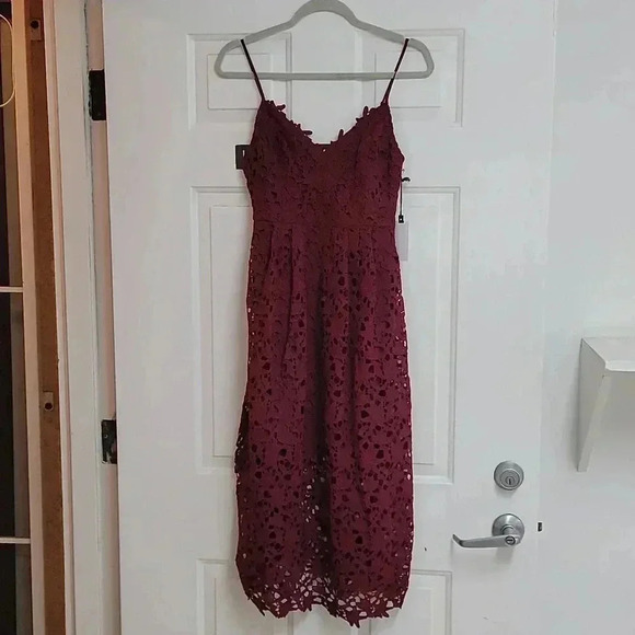 ASTR The Label Midi Dress Small Wine Red Lace A- Line Cocktail - Picture 3 of 13